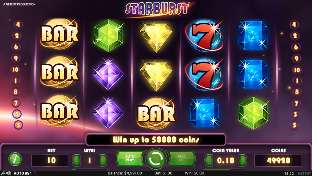 Starburst slot by NetEnt game screen