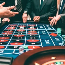 Roulette table view from side of the wheel