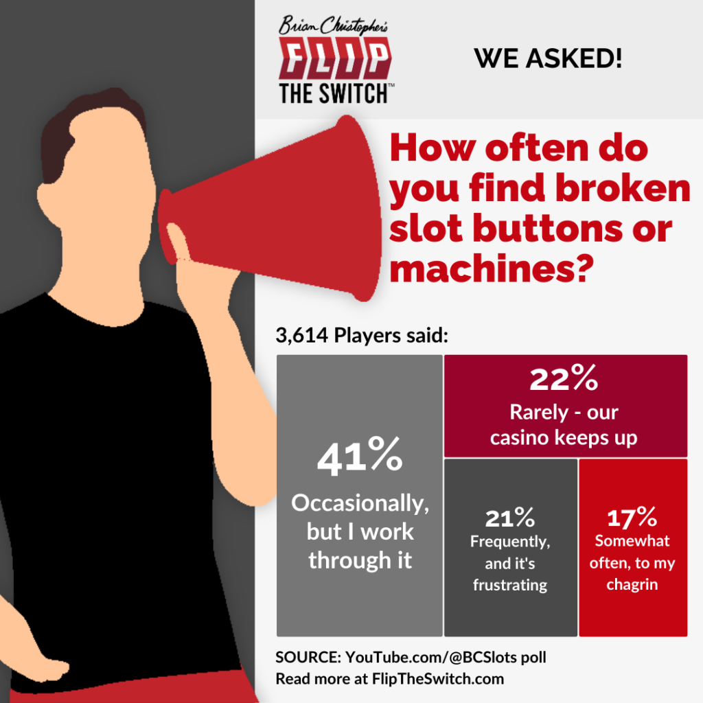 How often do you find broken slot buttons or machines?