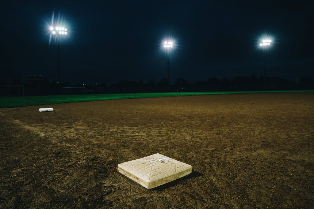 Baseball diamond at night