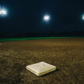 Baseball diamond at night