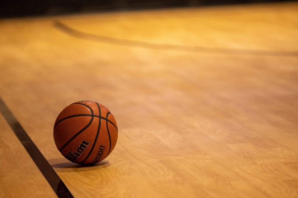 Basketball on basketball court