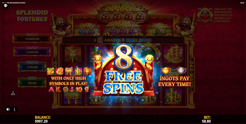 Splendid Fortunes Free Spins Triggered