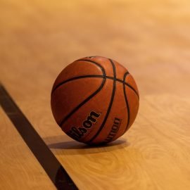 Basketball on basketball court square