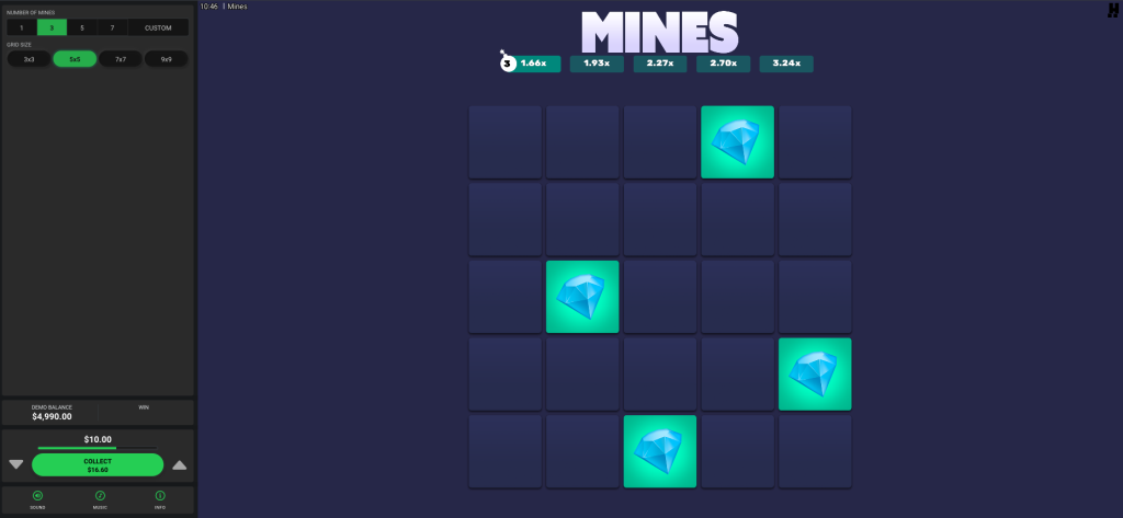 Mines Dare2Win Game in Progress