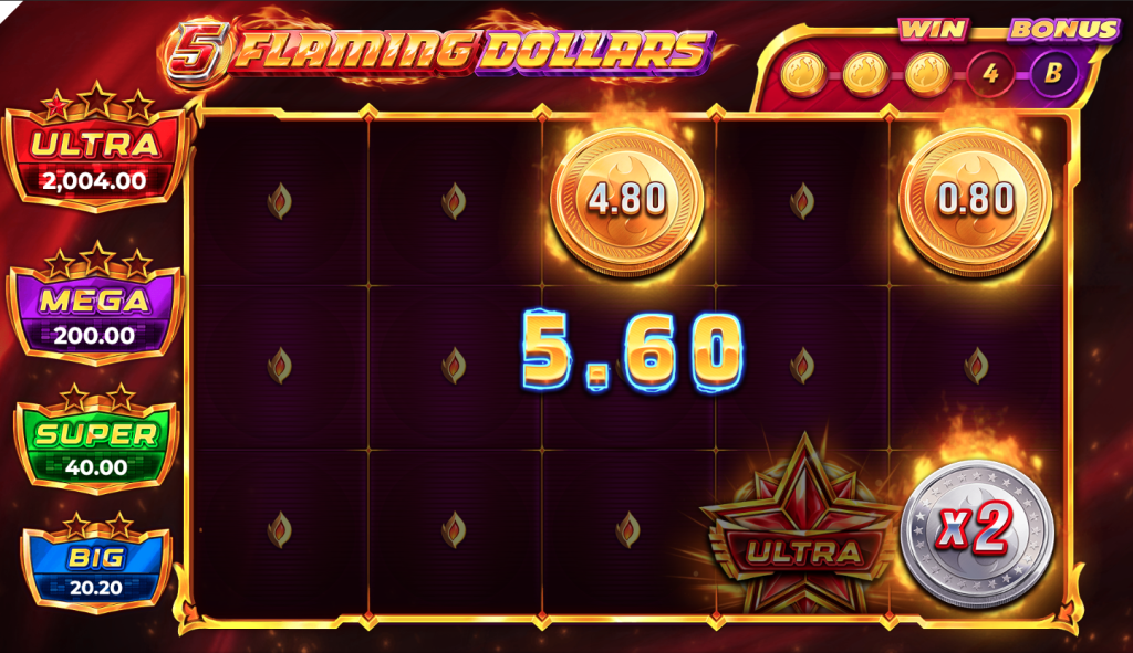 5 Flaming Dollars Slot Machine Multiplier Coin