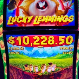 Lucky Lemmings on display at the Light & Wonder booth during Global Gaming Expo 2025