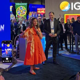An event the IGT boothvwith the mayor of Las Vegas during Global Gaming Expo 2025