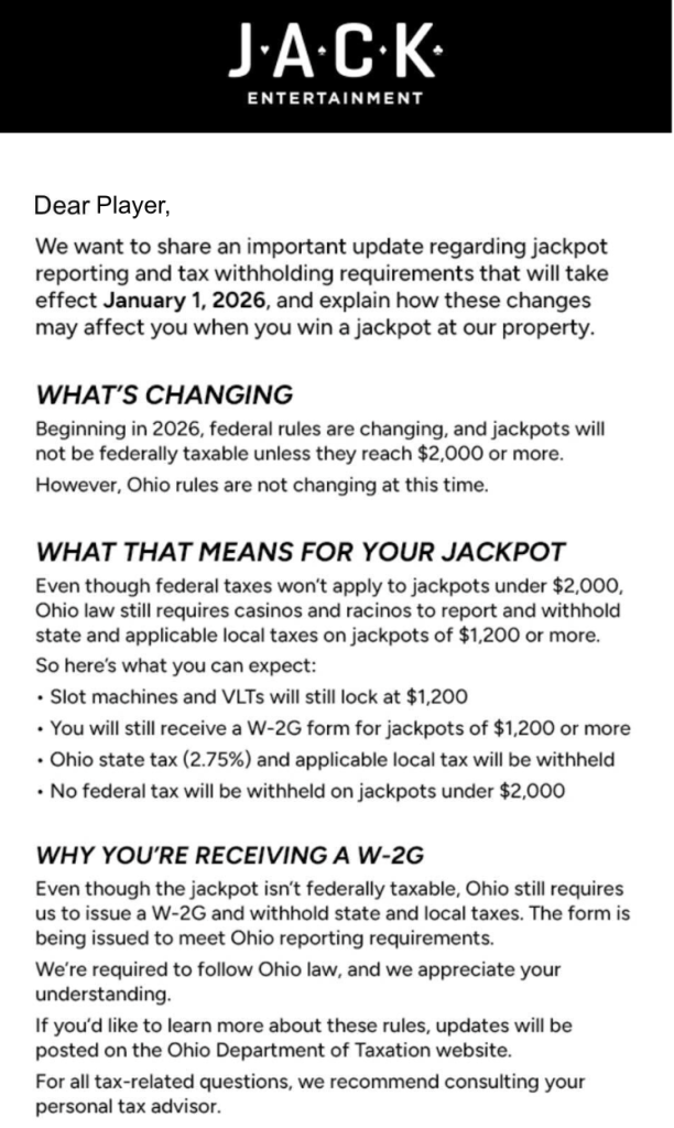 Player email regarding new jackpot limit