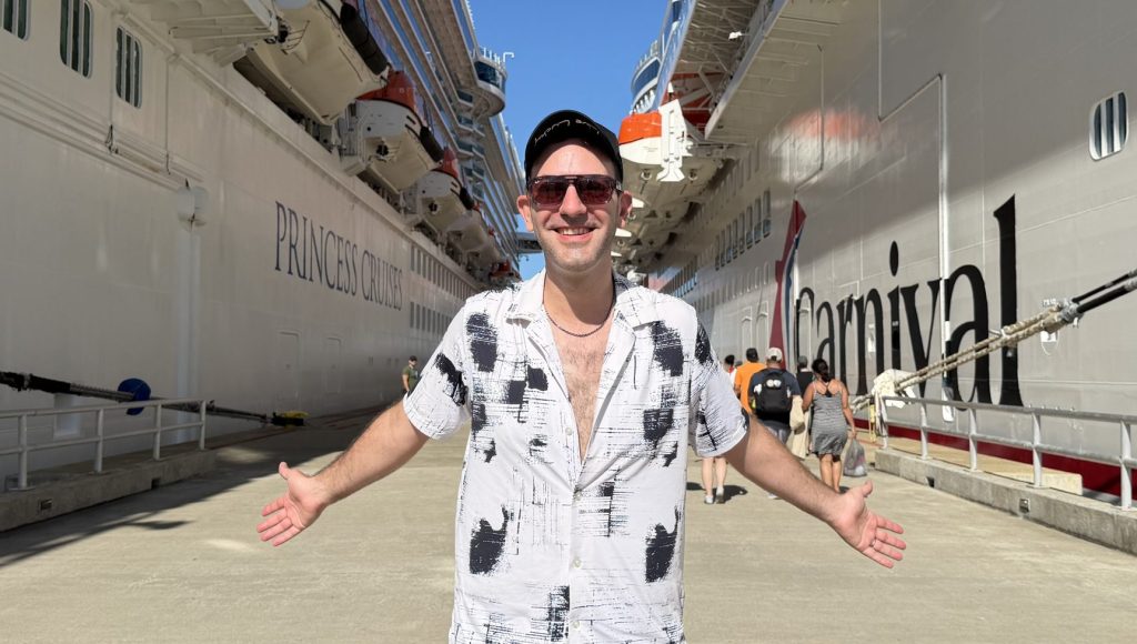 Brian in front of carnival cruise ship