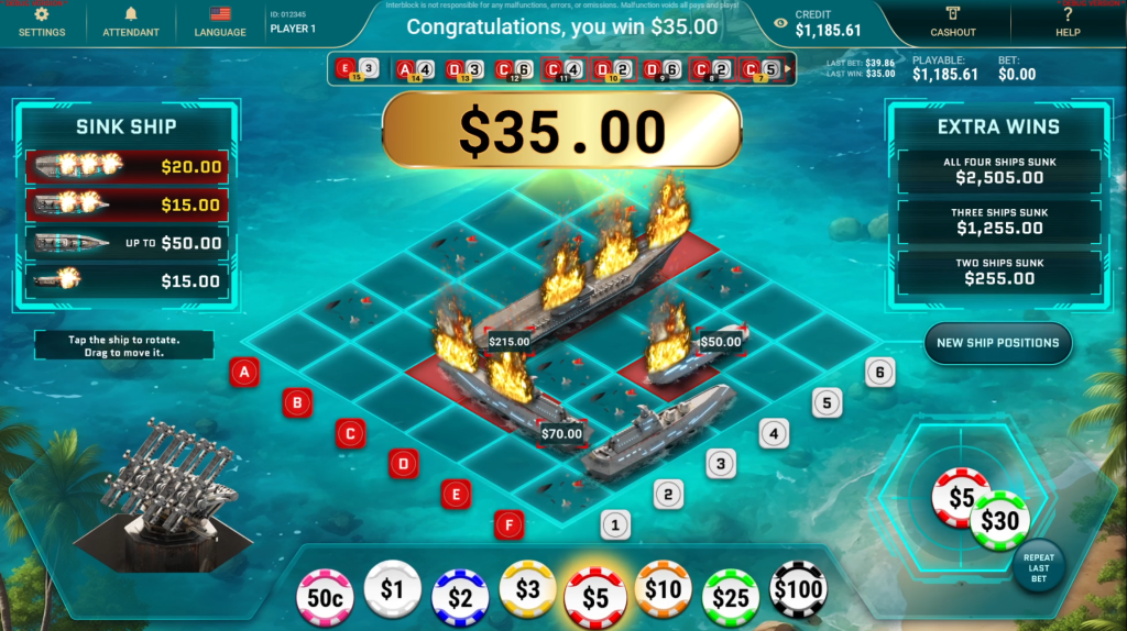 Destroyer Naval Strike by Interblock AMUSE line game in progress