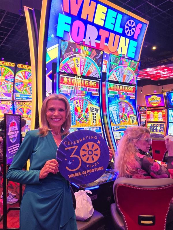 Vanna White joins the celebration of the launch of Wheel of Fortune Cash on Reels at Yaamava' Resort & Casino in California.