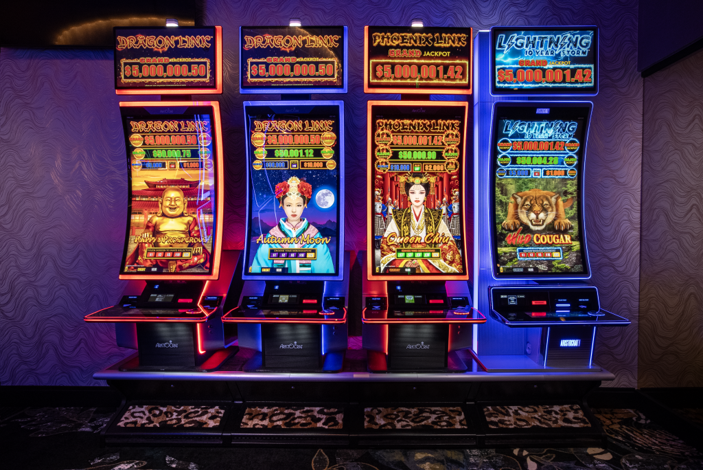 $5 Million Link bank of machines in the newly remodeled high limit room at the Cosmopolitan of Las Vegas. Games featured: Dragon Link, Phoenix Link, Lightning 10 Year Storm