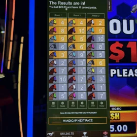 Historical Horse Racing (HHR) results at a machine at The Rose Gaming Resort in Virginia.