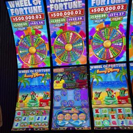 Wheel of Fortune Sunny Money is shown at the IGT booth during the Global Gaming Expo 2026 in Las Vegas, Nevada.