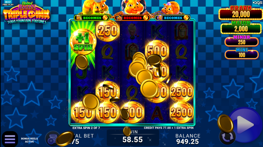 Rakin’ Bacon Triple Oink Soda Fountain Fortunes Big Win
