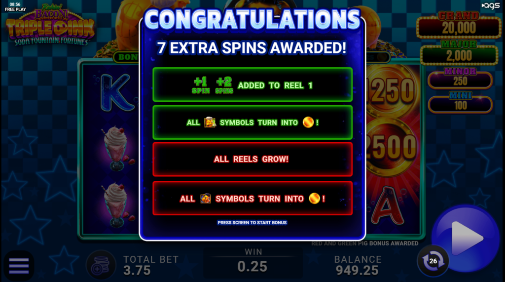 Rakin’ Bacon Triple Oink Soda Fountain Fortunes Bonus