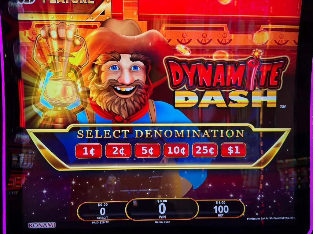 Denomination options on slot machine