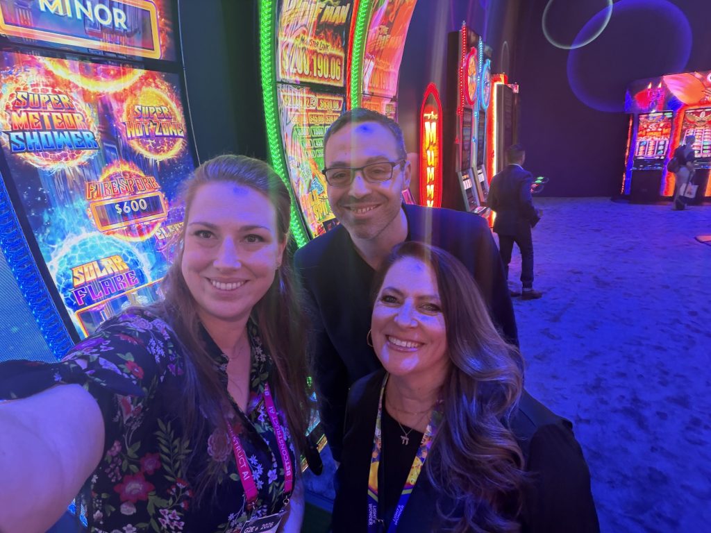 Courtney and Josh meet up with Kimberly Cohn at the Light & Wonder booth at the Global Gaming Expo 2026 in Las Vegas, Nevada.